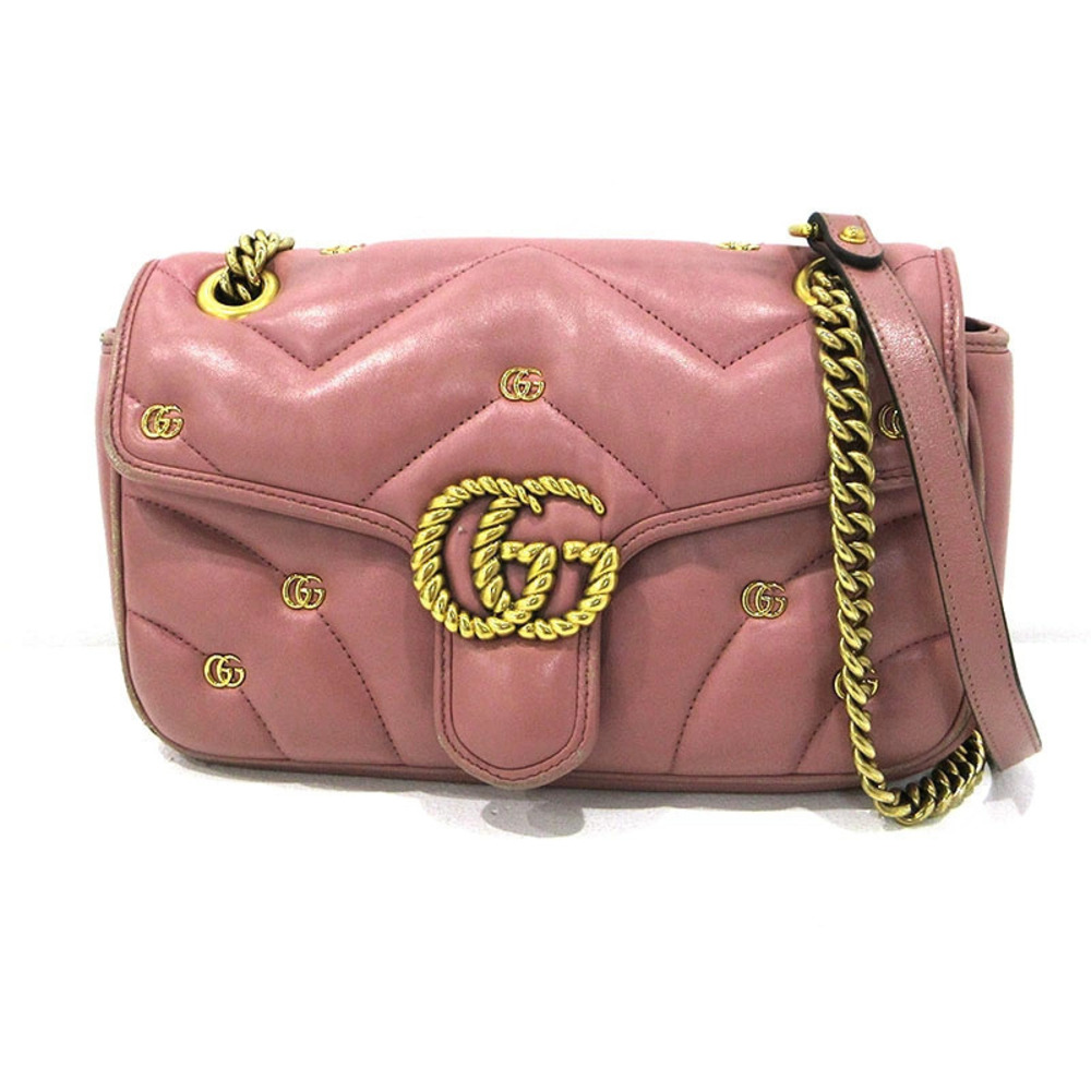 Gucci GG Marmont Quilted Shoulder Bag Leather Pink